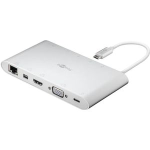 Goobay 62113 USB C Hub Multiport Distributeur 11 Ports HDMI/VGA/Mini DP/USB C PD / 3x USB 3.0 / RJ45 / 3,5 mm Audio/SD & microSD-kaartlezer/aluminium