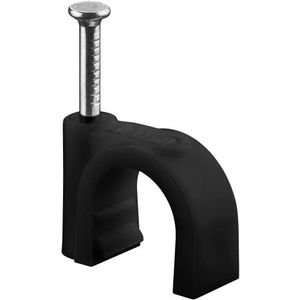 goobay 64683 Kabelklem set van 100 / kabelhouder voor kabelbevestiging tot 10 mm diameter/kabelklem met spijker voor muur, deurkozijnen, hoeken en opbouw / 100 stuks/zwart