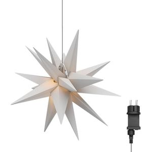 goobay 64789 Led-kerstster, 3D, diameter 56 cm, ster met 18 punten en timer, kerstdecoratie, led-ster voor een sfeervolle sfeer, 4,5 V buitentrafo, wanddecoratie, lichtster, wit