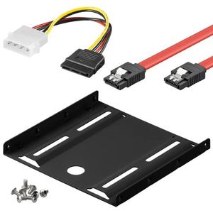 goobay 64811 harde schijf inbouwframe SSD 2.5 op 3.5 / voor de inbouw van een 2,5 inch harde schijf in een 3,5 inch behuizingsschacht/SSD-houder incl. stroomadapter, SATA-kabel en schroeven