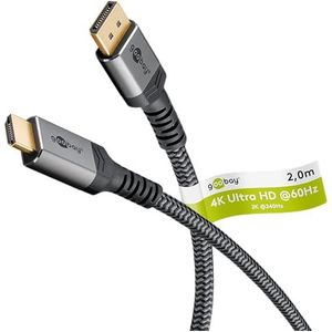 goobay DisplayPort 1.2/HDMI 2.0 Kabel 2,0 m grau, schwarz, 1 St.