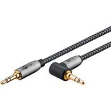 goobay 65278 AUX Audio 1 m / 90 graden hoekstekker / 3,5 mm jack kabel stoffen mantel/geschikt voor mobiele telefoon, hoofdtelefoon, console