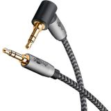 goobay 65279 AUX audiokabel, 2 m, 90 graden schuine stekker, 3,5 mm jackkabel, stoffen tas, geschikt voor mobiele telefoons, hoofdtelefoons, consoles