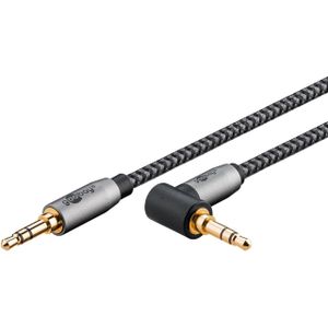 goobay 65283 AUX Audio 5 m/90° haakse stekker, 3,5 mm jackkabel, stoffen ommanteling, geschikt voor mobiele telefoon, hoofdtelefoon, console