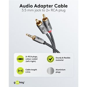 Audio Adapterkabel AUX, 3,5-mm-Klinke zu Stereo-Cinch-Stecker, 2 m
