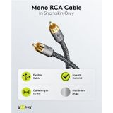 Digitale Coax Audiokabel - Verguld - Premium - Nylon Sleeve - 10 meter - Zwart/Grijs