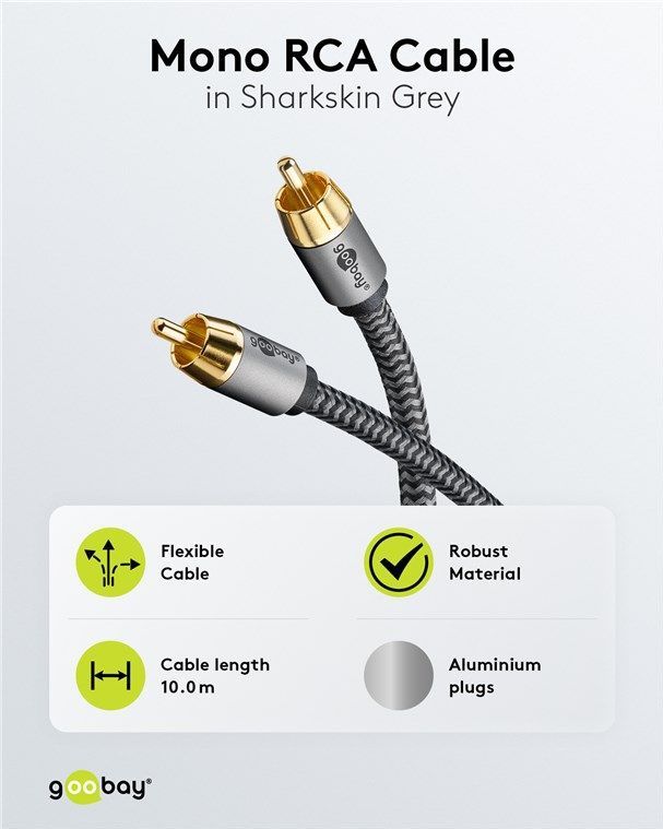 Digitale Coax Audiokabel - Verguld - Premium - Nylon Sleeve - 10 meter - Zwart/Grijs