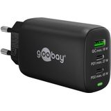 Goobay 65407 USB C-oplader, voeding, 65 W, Power Delivery PD snellader/iPhone/Android/USB-C & USB-A, 3-poorts mini-adapter voor stopcontact, zwart