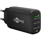 GOOBAY USB-Lader 65407, 65 W, 3-fach, 2xC PD, 1xA QC GaN, schwarz
