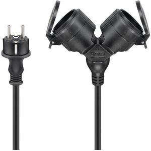 Stroom Verlengkabel - 2x Schuko - Geaard - IP44 - 3 x 1,5mm2 - 15 meter - Zwart