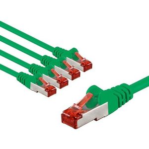 goobay 65998 CAT6 netwerkkabel in 5-delige set/patchkabel afgeschermd S/FTP/CU ethernetkabel, PiMF, LSZH/Cat 6-kabel met 10 Gbits/groen/5x 1m
