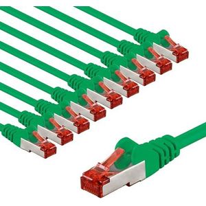 goobay 66013 CAT6 netwerkkabel set van 10 / patchkabel afgeschermd S/FTP/CU ethernetkabel, PiMF, LSZH/Cat 6-kabel met 10 Gbits/groen/10x 1m