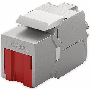 goobay Keystone RJ45-module CAT 6A, STP, 15,8 mm Slim-Line, Keystone RJ45-module CAT 6A, STP, 15,8 mm Slim-Line, rood - krokodillentype LSA montage (zonder gereedschap)