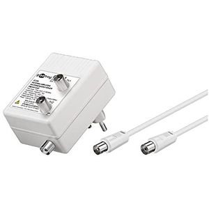 Goobay 67226 twee-apparaten breedband antenneversterker voor kabeltelevisie (DVB-T/DVB-T2 / DVB-C) voor het aansluiten van twee ontvangers (tv/radio), 2x 15 dB versterker; 2,7 watt