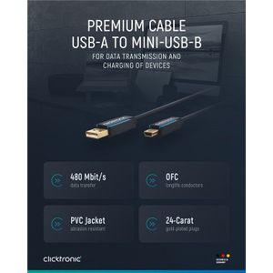 3 meter USB 2.0 A-mini B m/m USB-kabel USB A Mini-USB B 3 meter
