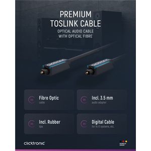 Clicktronic Optische Toslink Kabel - 4mm dik - Verguld - 3 meter - Zwart