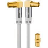 Goobay 70417 tv-antennekabel 90° hoek naar 90° coaxiale stekker 135dB 4x vergulde afscherming, 2 m, wit