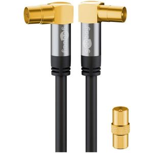 Tv Antennenkabel (135 dB), 4x geschirmt, vergoldet, Koax-Buchse 90° Koax-Stecker 90°. Kabellänge 5 m
