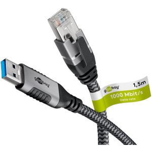 Ethernet-Kabel usb-a 3.0 auf RJ45, 1,5 m, verbindet Router, Modem oder Netzwerk-Switch mit dem USB-A-Port von Laptop, Tablet oder Smartphone.