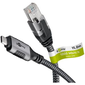 Goobay 70755 USB-C naar RJ45 Ethernet CAT 6 kabel voor een stabiele bekabelde internetverbinding met router/modem/netwerkschakelaar/vervangt USB naar RJ45 adapter / 1 Gbit/s / 15 m