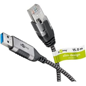 Goobay USB-A naar RJ45 LAN kabel | Slimline | USB3.0 | CAT6 | zwart | 15 meter