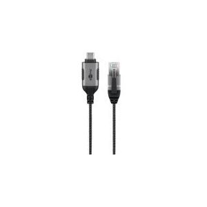 USB-C (m) naar RJ45 (m) Slimline Gigabit Ethernet Kabel - Nylon Sleeve - 2 meter - Zwart/Grijs