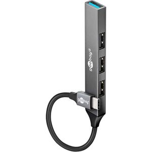 USB-C Hub - 4x USB-A - USB 3.2 Gen 1 - 0,1 meter - Grijs