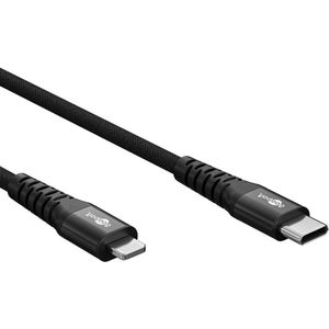 USB-C naar Lightning Kabel - 60W PD - Soft Nylon Sleeve - 0,5 meter - Zwart