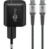 goobay Ladekabel mit Adapter schwarz, Kabellänge: 1,0 m, 65 Watt