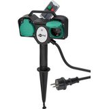 2-voudige Tuincontactdoos met Afstandsbediening 2m Zwart