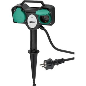 2-voudige Tuincontactdoos met Afstandsbediening 2m Zwart