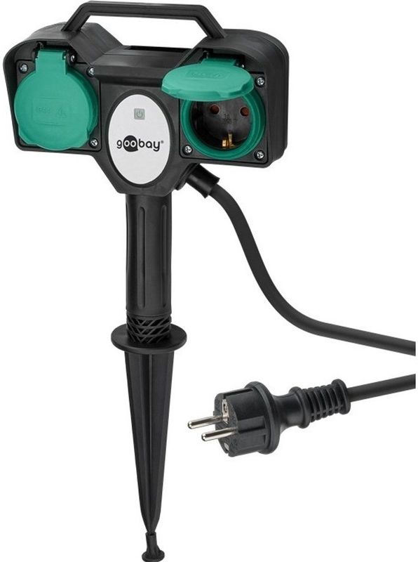 2-voudige Tuincontactdoos met Afstandsbediening 2m Zwart