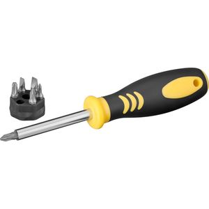 Schroevendraaier met magnetische bithouder - 4 verschillende bitjes - Zwart/Geel