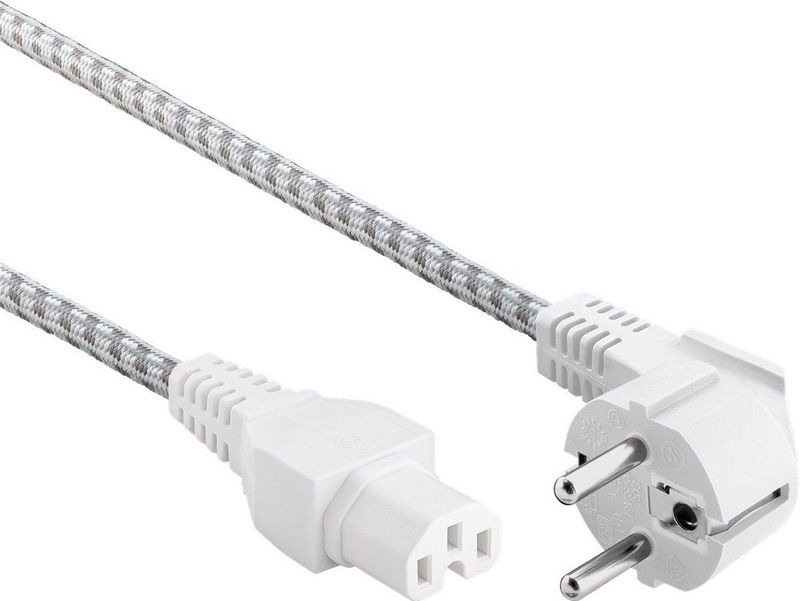 GOOBAY Warmgerätekabel, 120 °C, 2 m, weiß, Textilmantel