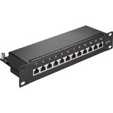 CAT6 - Patch Panel - Zwart - 10 inch - 1U - 12 Poorten - Afgeschermd