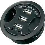 Goobay inbouw USB hub met 3 poorten en audio - USB2.0 - busgevoed / zwart - 1,5 meter