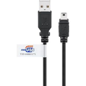 USB Mini B naar USB-A kabel - USB2.0 gecertificeerd - tot 1A / zwart - 3 meter