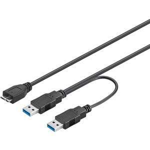USB Micro B naar 2x USB-A Y-kabel - USB3.0 - Zwart - 0,9A - 5 Gbit/s