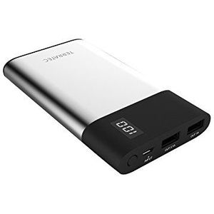 TERRATEC P80slim, 8.000 mAh powerbank/externe accu/oplader, 2 x Out (USB), digitaal display, aluminium oppervlak, voor iPhone, iPad, Samsung Galaxy en andere, (zilver/zwart)