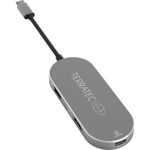 Terratec Aluminium USB Type-C Adapter met USB-C PD HDMI 2x USB 3.0 Poort Kaartlezer (USB C), Docking station + USB-hub, Zilver