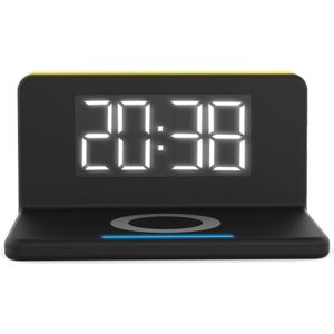 TerraTec ChargeAir Clock Digitale wekker met QI-oplader, 10 W, compatibel met 12/11/11 Pro/11 Pro Max/XS MAX/XR/XS/X/8/8+, Galaxy Note 10/S10e/S9, AirPods