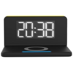 TerraTec ChargeAir Clock, digitale wekker, nachtlampje met draadloze oplader, draadloos 10 W QI, compatibel met 12/11/11 Pro/11 Pro Max/XS MAX/XR/XS/X/8/8+, Galaxy Note 10/S10e/S10/S9, AirPods