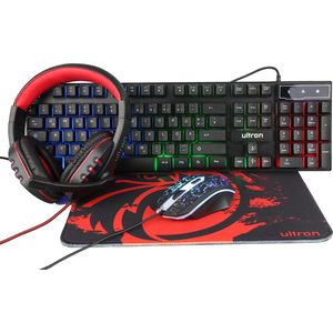 Ultron - HAWK - Gaming Kit - Zwart - Bedraad, Toetsenbord, Muis, MuisPad, Hoofdtelefoon