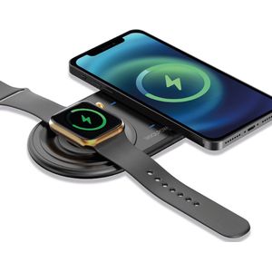RealPower - ChargeAir Duo - Draadloze Oplader - Zwart - Geschikt voor 2 Smartphones en Apple Watch