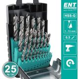 ENT - 09225 - 25-Delige HSS Houtborenset - 1-13 mm - Centreerpunt en Voorsnijder