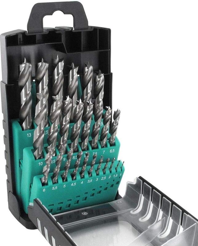 ENT - 09225 - 25-Delige HSS Houtborenset - 1-13 mm - Centreerpunt en Voorsnijder