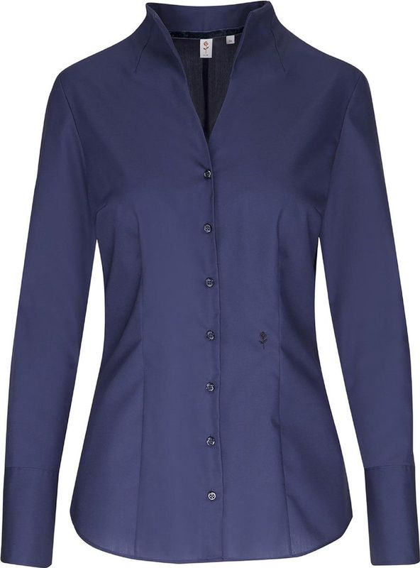 Seidensticker - Blouse - Donkerblauw - Katoen - Slim Fit