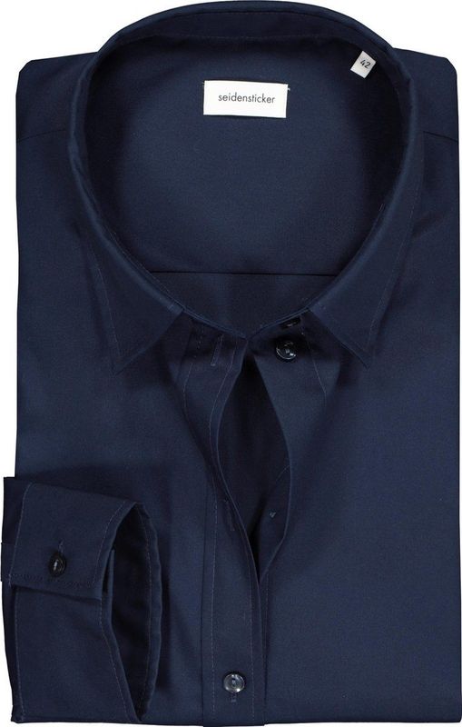 Seidensticker - Damesblouse - Lichtblauw - 100% Katoen - Strijkvrij, Lange Mouwen