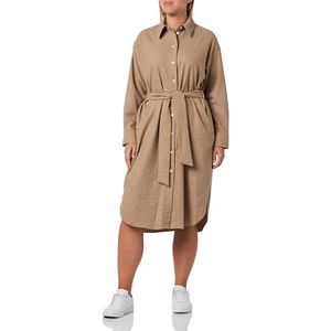 Seidensticker Damesblousejurk Midi - blousejurk met ceintuur en hemdblousekraag - regular fit - lange mouwen - wolmix, beige, 44