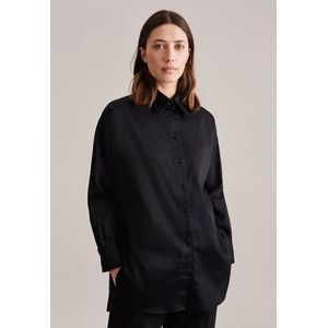 Seidensticker Damesblouse, modieuze blouse, regular fit, hemdblousekraag, lange mouwen, katoenmix, zwart, 36